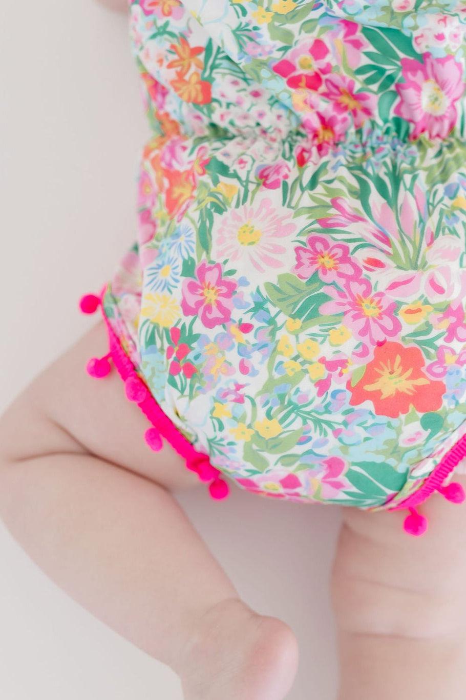 Mila & Rose ® Preppy Petals Pom Pom Romper — side view