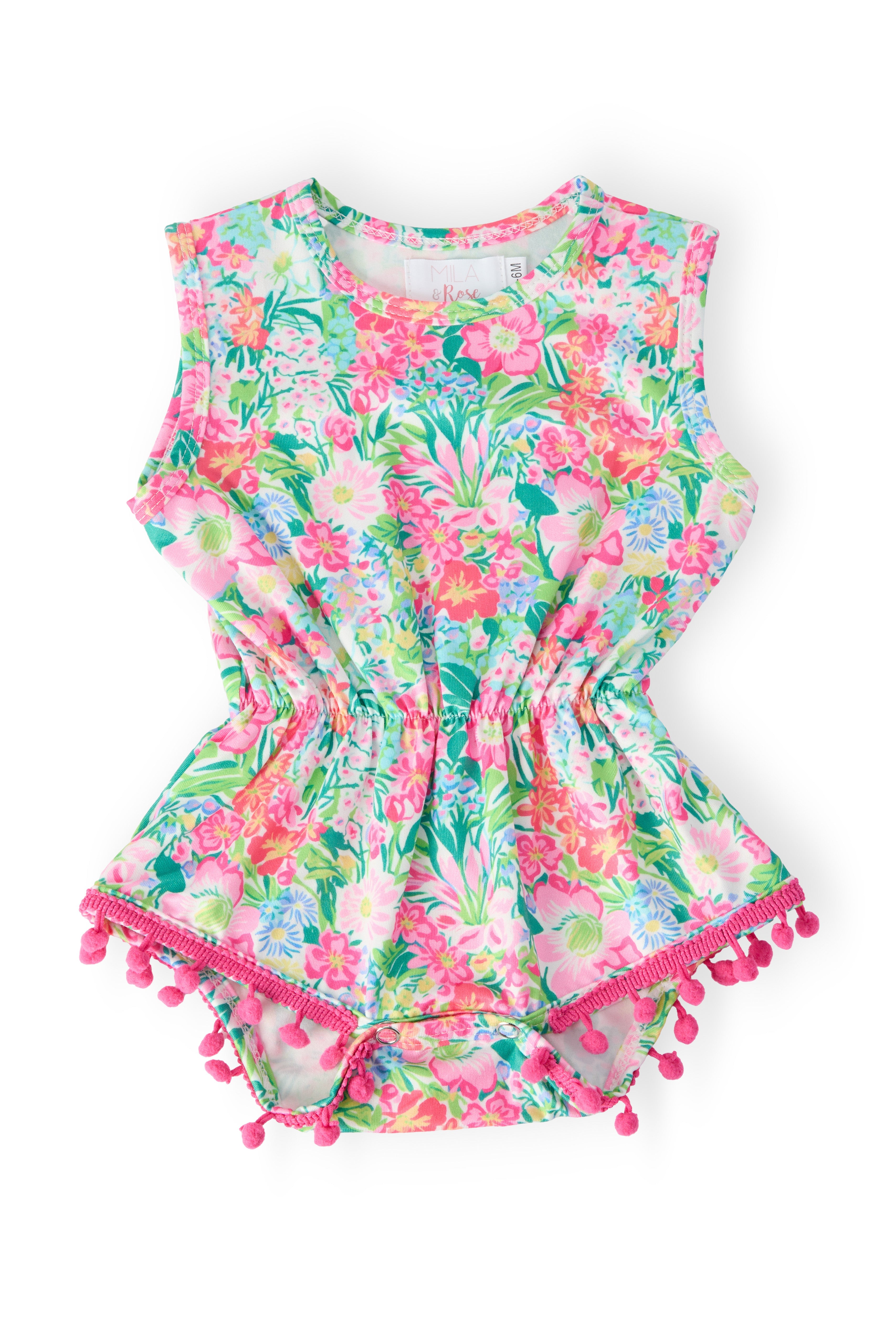 Mila & Rose ® Preppy Petals Pom Pom Romper — main product shot