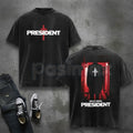 President Band T-Shirt Collection – Gothic Cross Graphic Tee, Oversized Vintage Washed Metal Style Political Streetwear