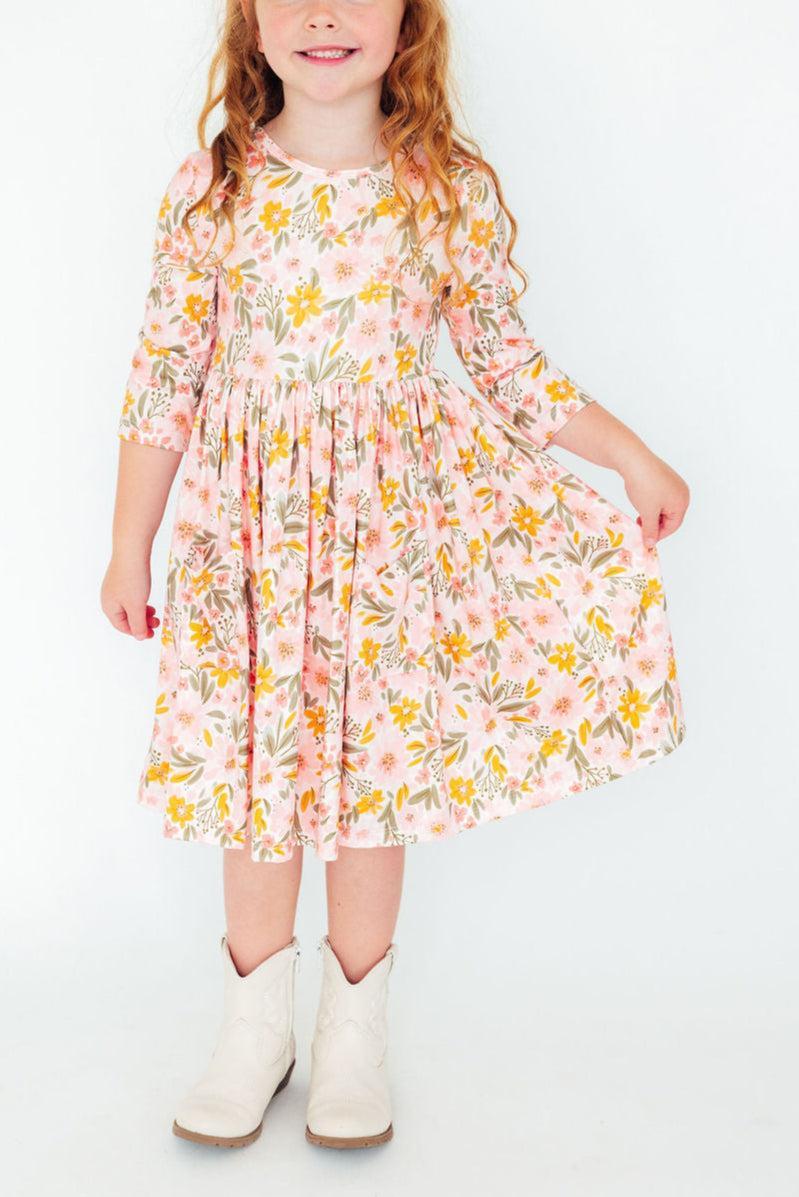 Mila & Rose ® Pretty Peachy 3/4 Sleeve Pocket Twirl Dress — back view