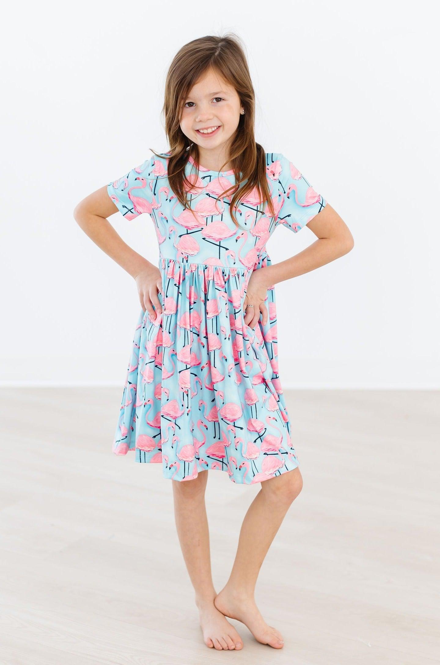 Mila & Rose ® Pretty in Pink Flamingos S/S Pocket Twirl Dress — lifestyle context