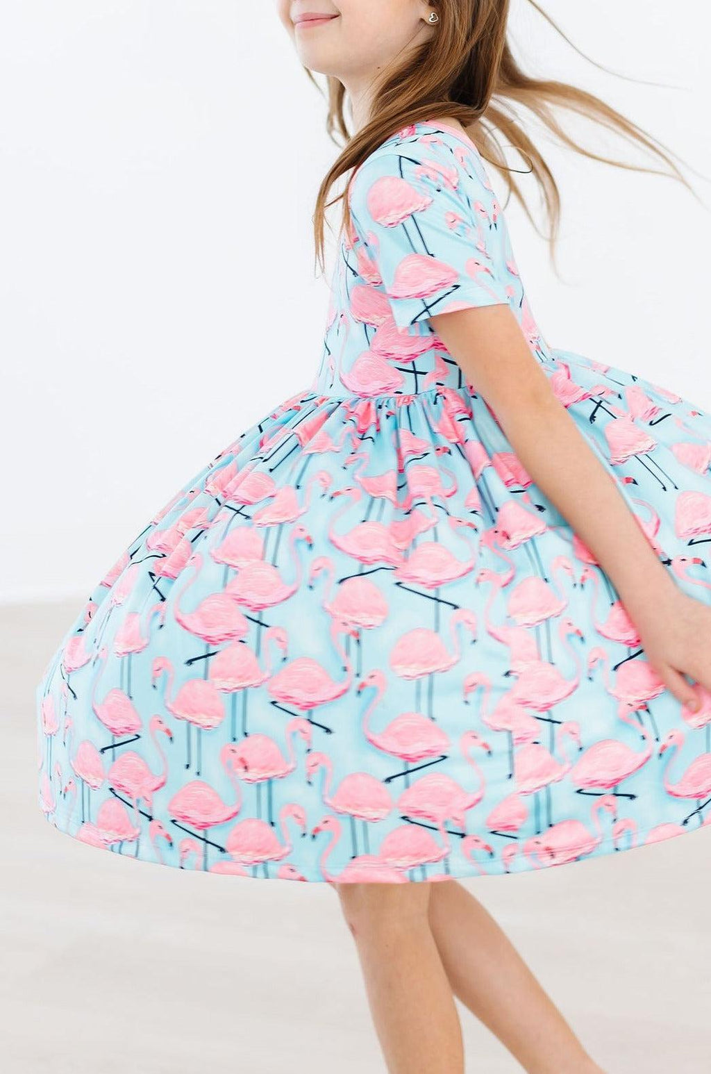 Mila & Rose ® Pretty in Pink Flamingos S/S Pocket Twirl Dress — alternative angle