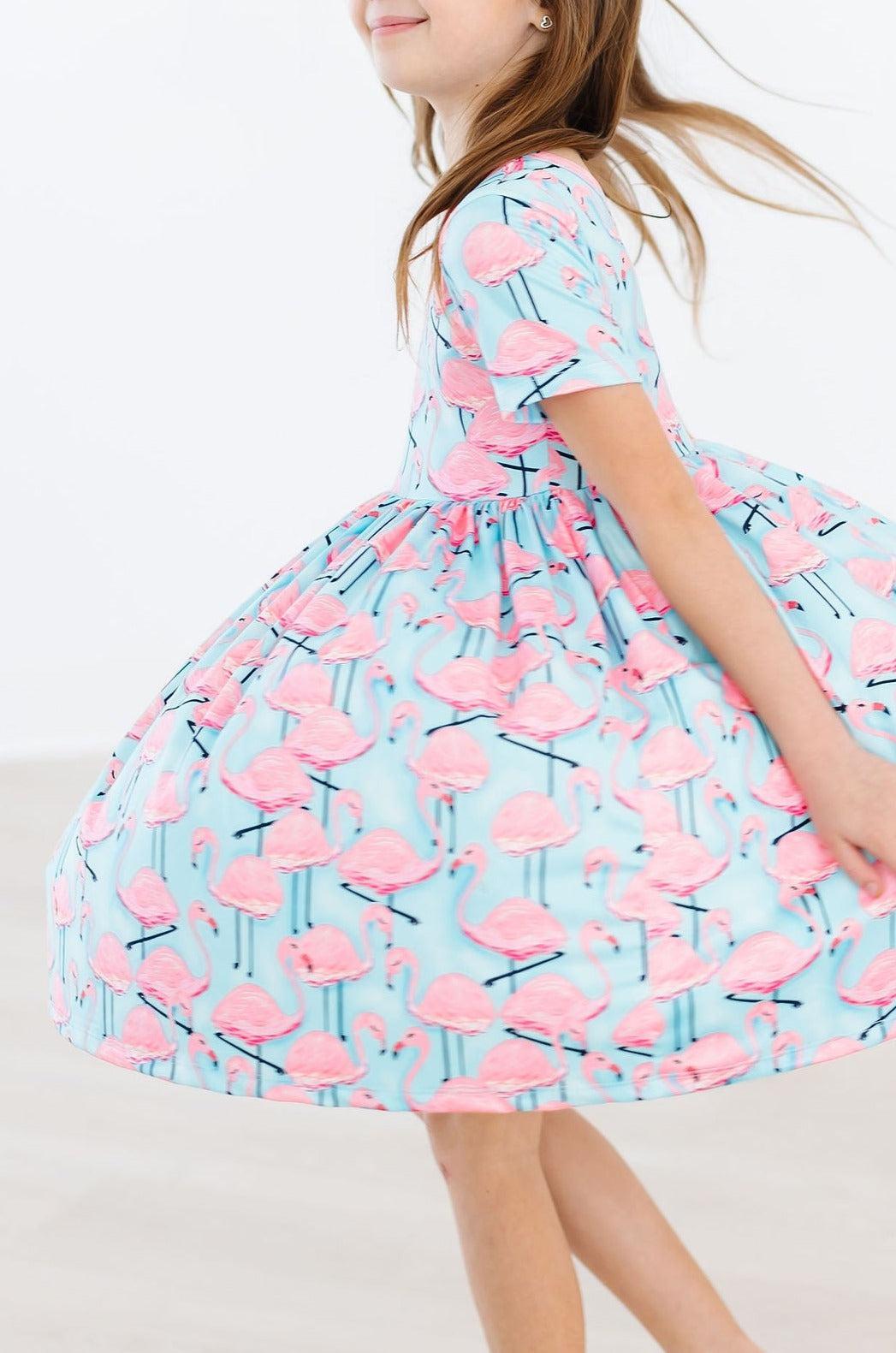 Mila & Rose ® Pretty in Pink Flamingos S/S Pocket Twirl Dress — alternative angle