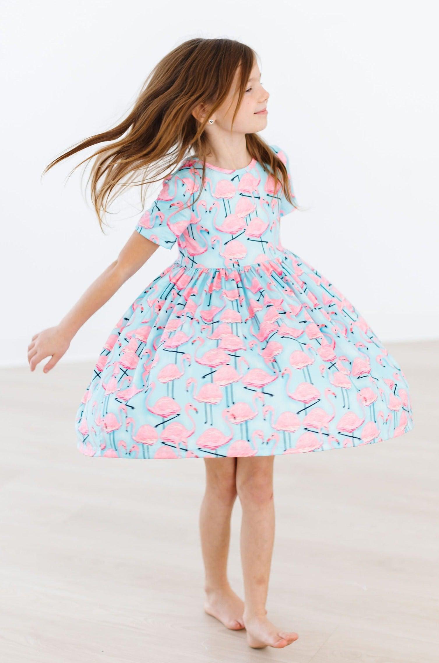 Mila & Rose ® Pretty in Pink Flamingos S/S Pocket Twirl Dress — size reference