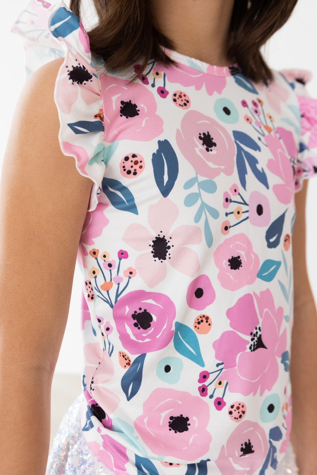 Mila & Rose ® Pretty in Purple S/S Ruffle Tee — detail close-up