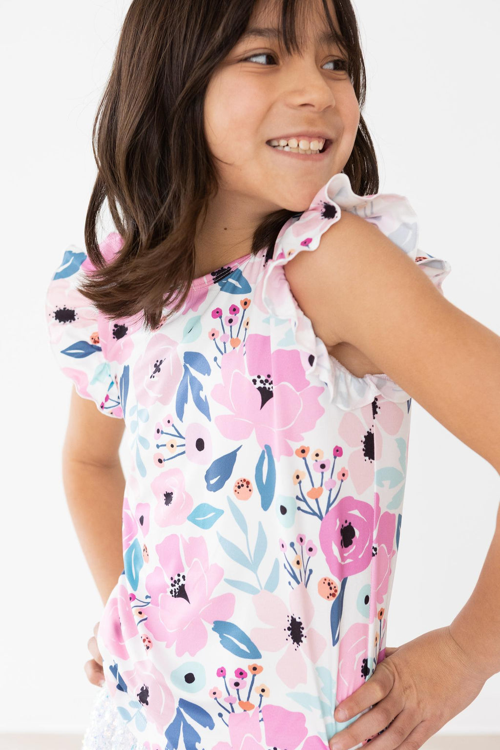 Mila & Rose ® Pretty in Purple S/S Ruffle Tee — side view