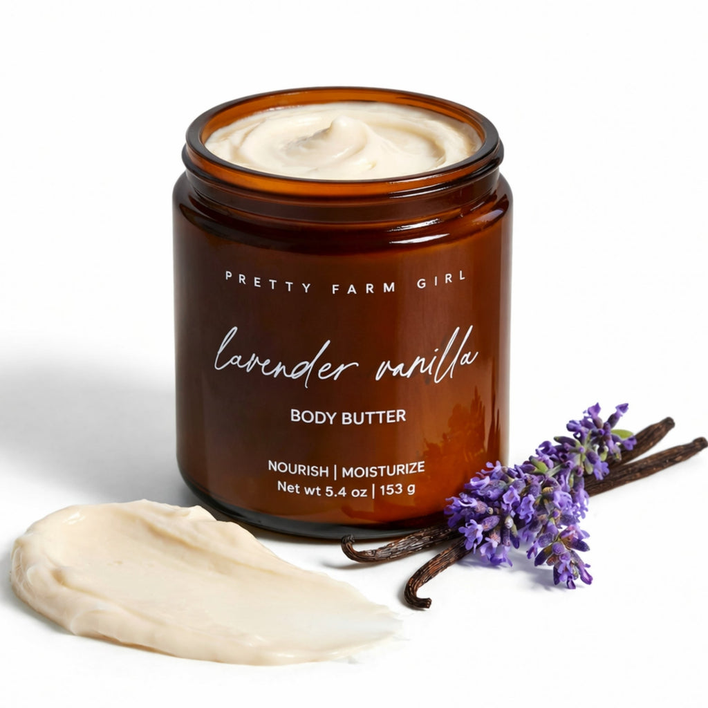 Pretty farm girl Lavender Vanilla Bean Tallow Body Butter — detail close-up
