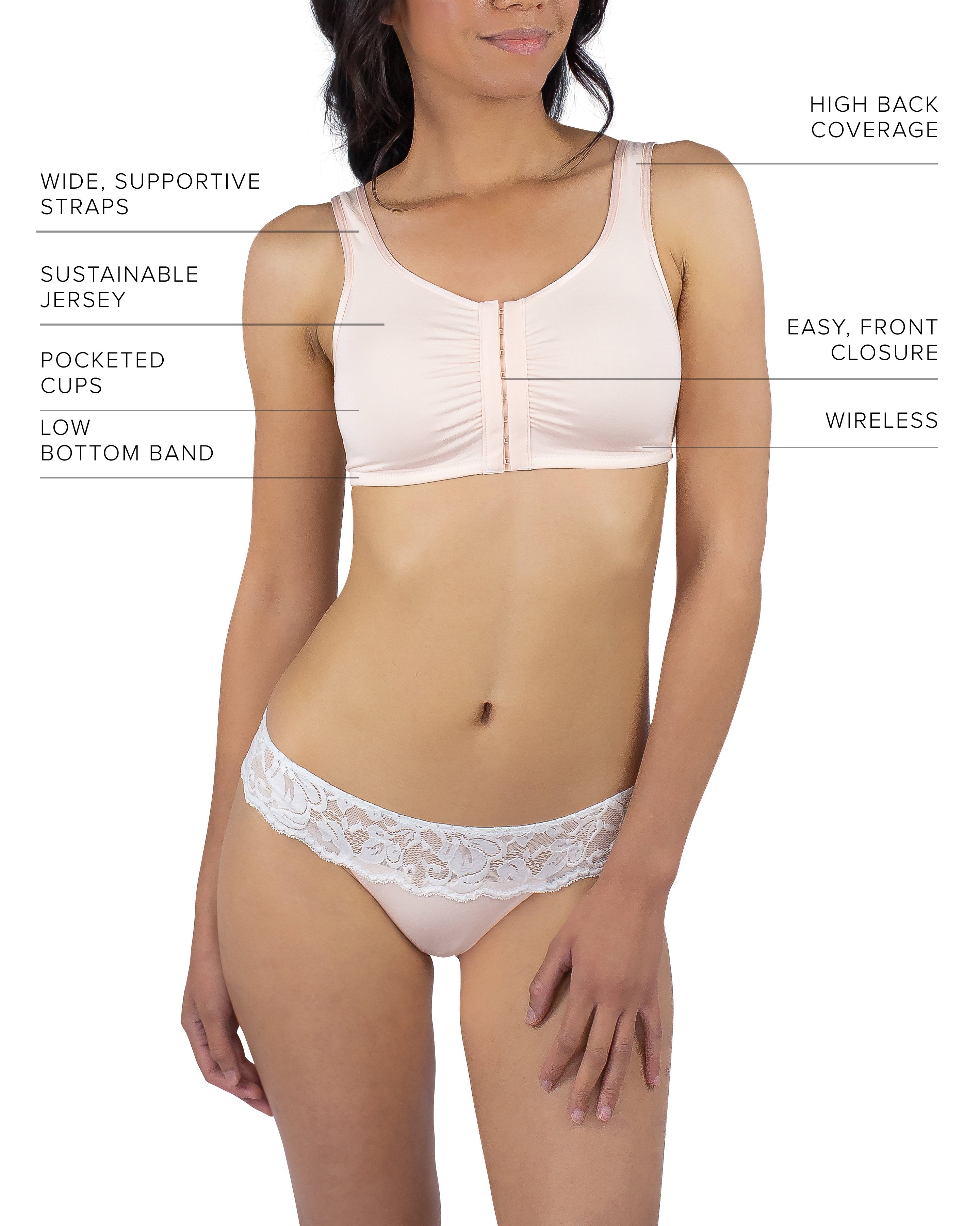 Everviolet Maia Front Close Bra, Blush — in-use photo