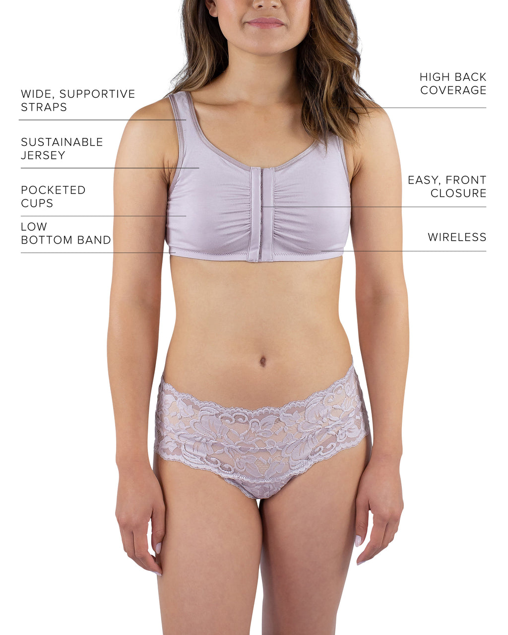 Everviolet Maia Front Close Bra, Mauve — in-use photo