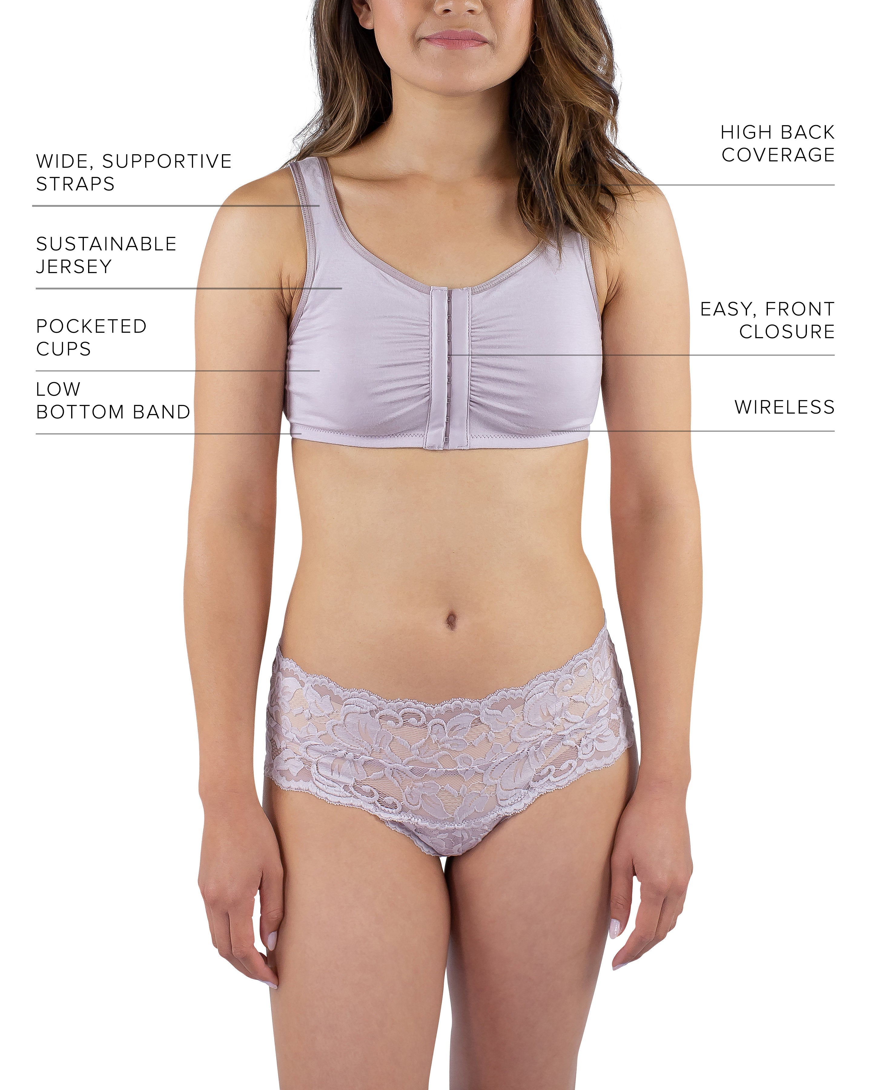 Everviolet Maia Front Close Bra, Mauve — in-use photo