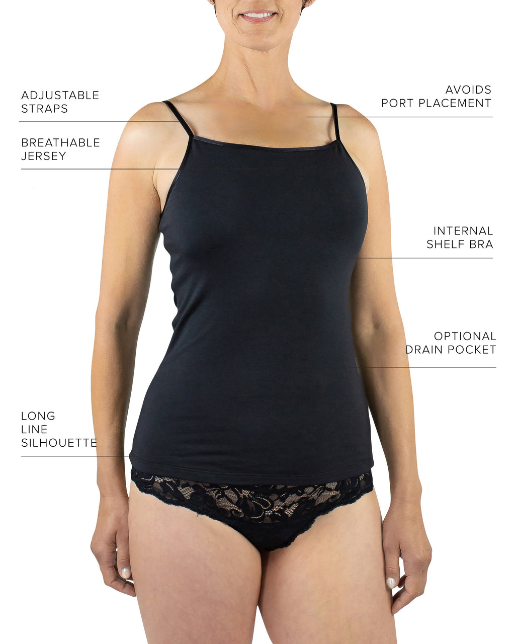 Everviolet Maia Sustainable Jersey Cami, Black — back view