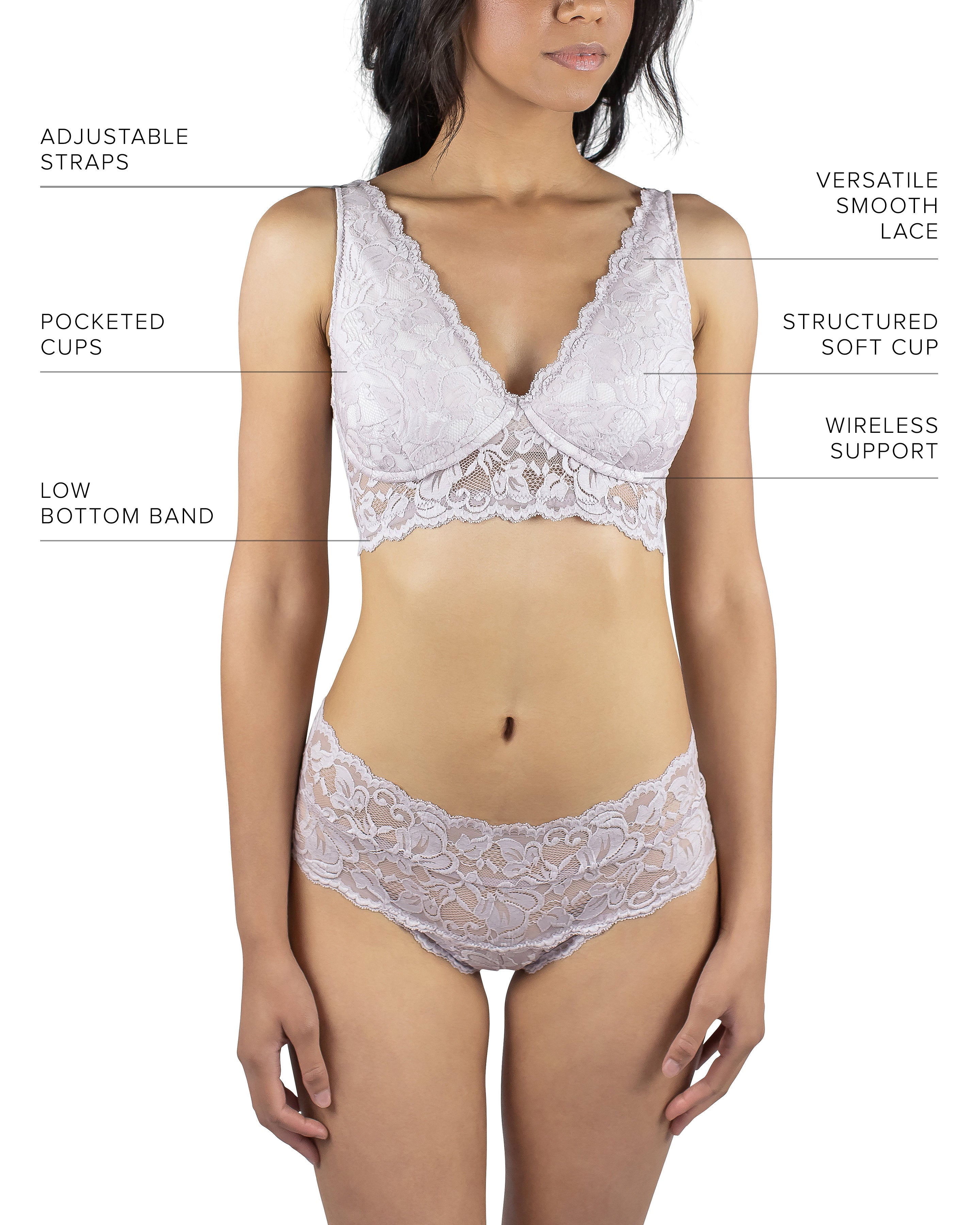 Everviolet Vela Wireless Bra, Mauve — in-use photo
