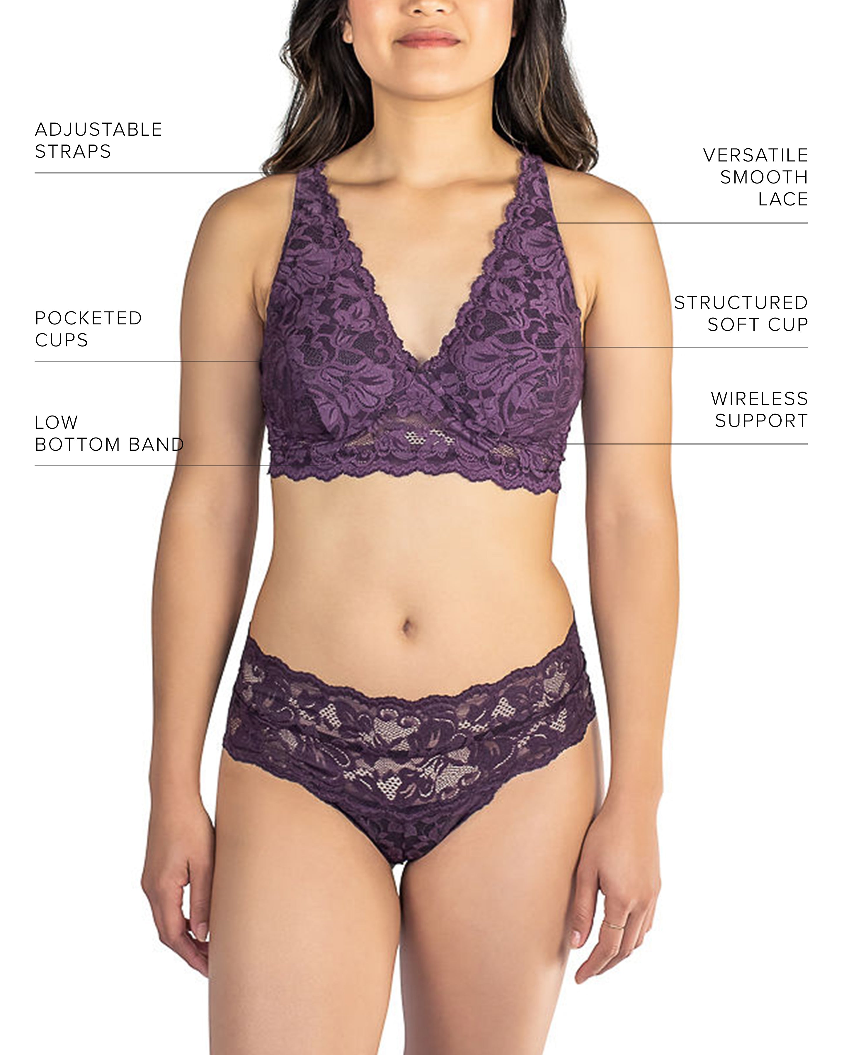 Everviolet Vela Wireless Bra, Orchid — in-use photo
