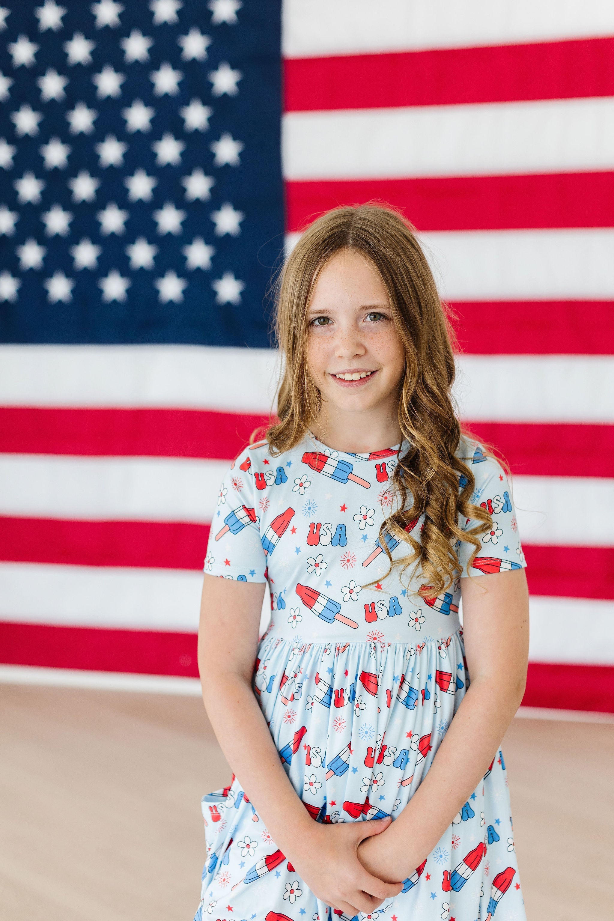 Mila & Rose ® Proudly Patriotic S/S Pocket Twirl Dress — detail close-up