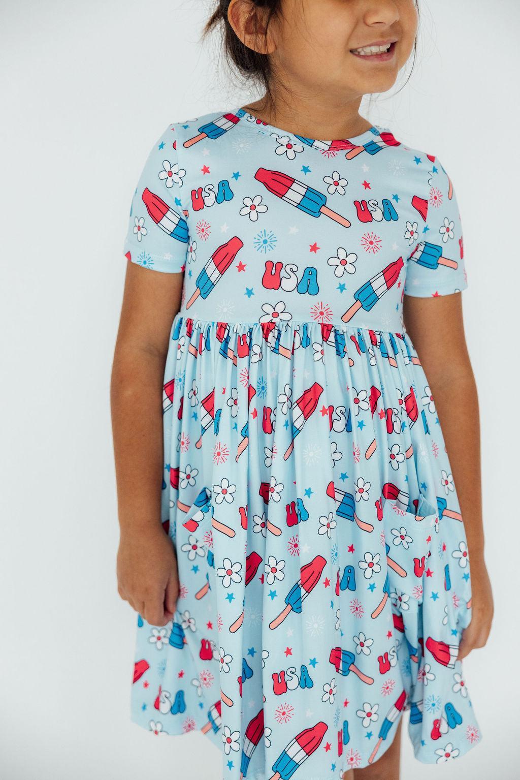 Mila & Rose ® Proudly Patriotic S/S Pocket Twirl Dress — side view