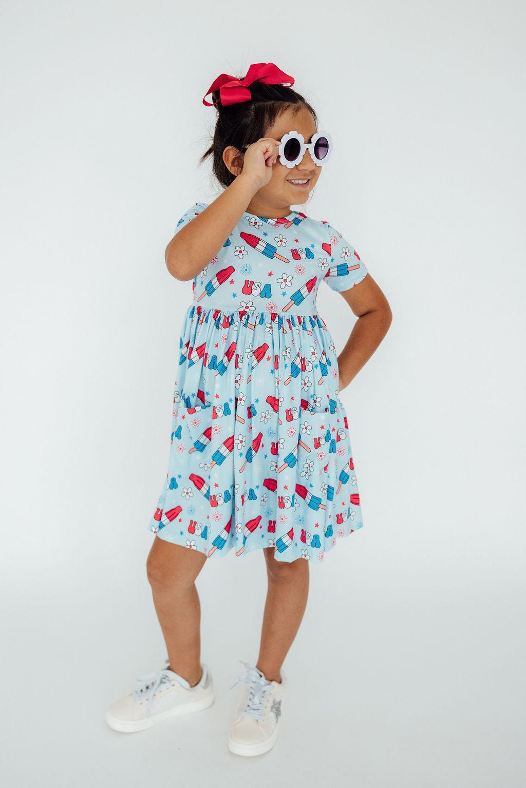 Mila & Rose ® Proudly Patriotic S/S Pocket Twirl Dress — back view