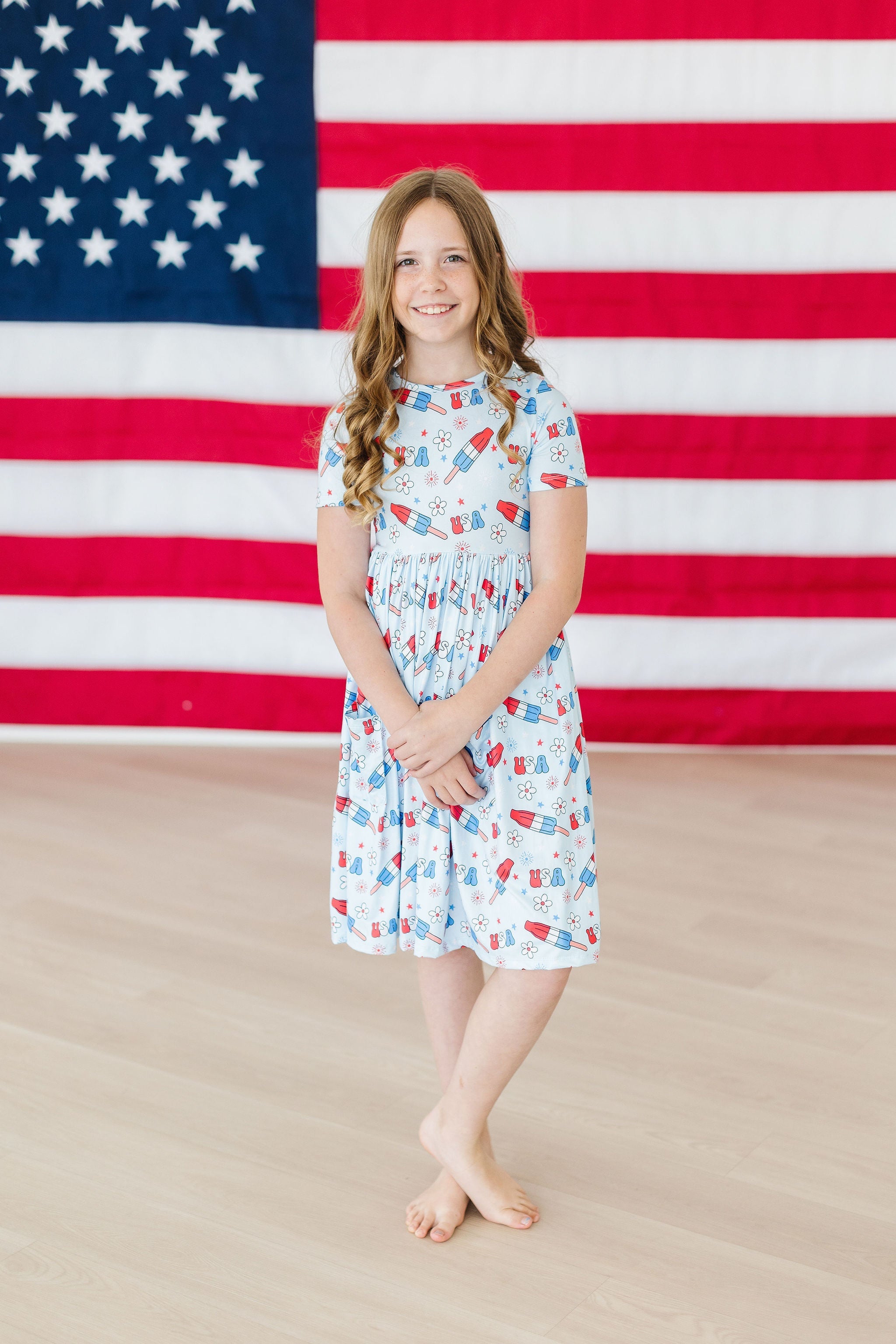 Mila & Rose ® Proudly Patriotic S/S Pocket Twirl Dress — alternative angle