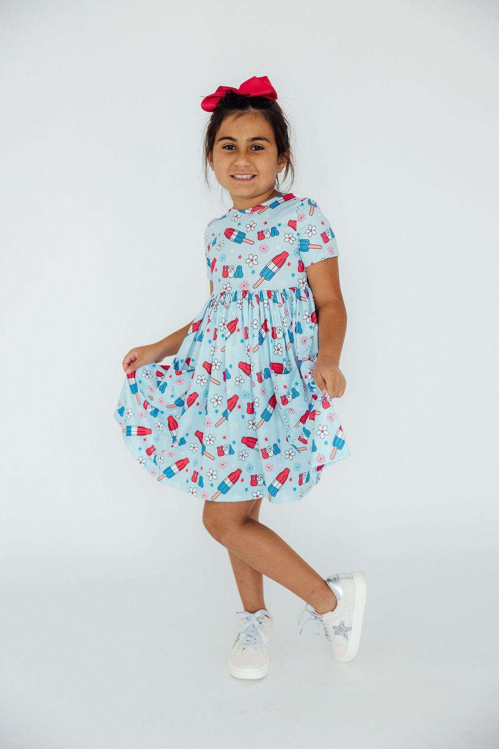 Mila & Rose ® Proudly Patriotic S/S Pocket Twirl Dress — in-use photo