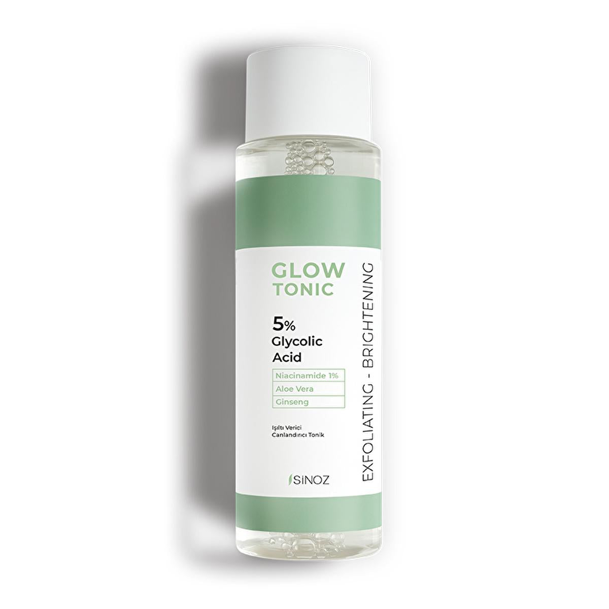 Sinoz Glow Tonik: Glycolic Acid Facial Toner for Exfoliating, Brightening & Pore Minimizing - Aloe Vera, Ginseng, Niacinamide - Radiant Skin