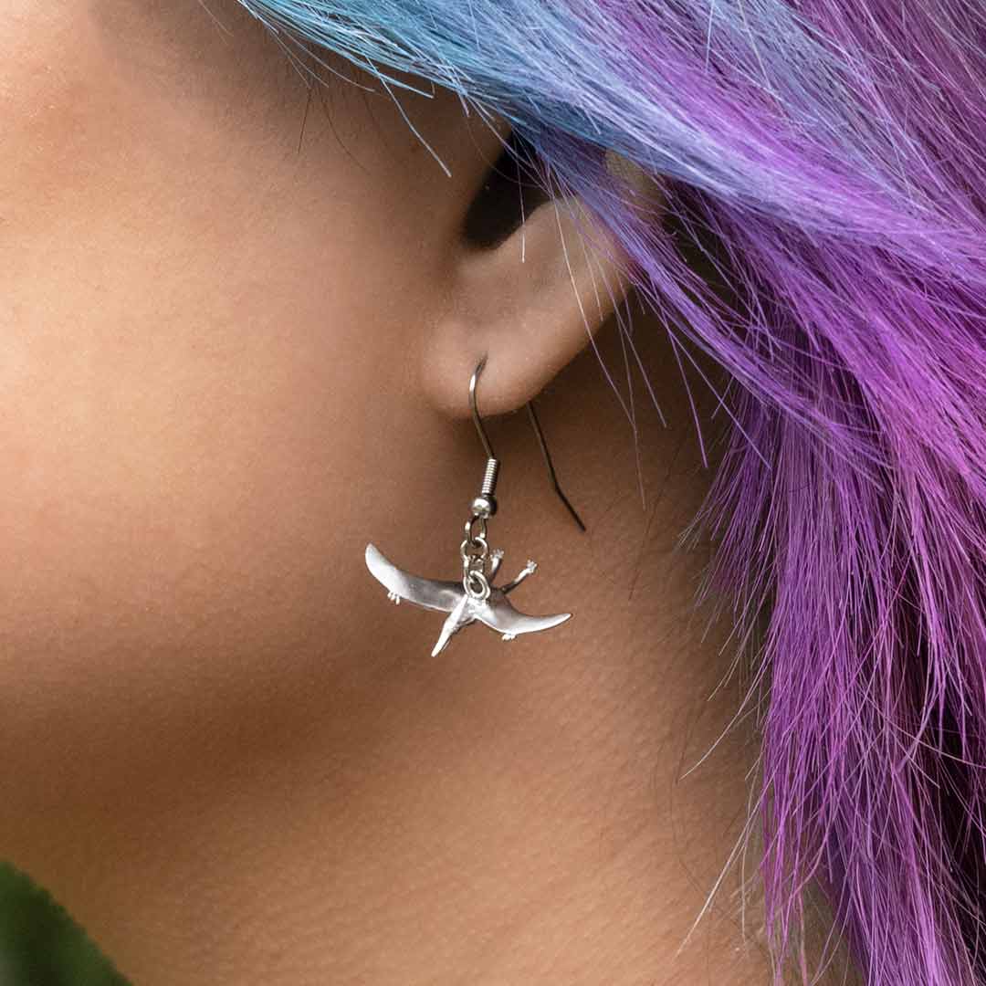 Princess Awesome & Boy Wonder Pteradactyl & Stegosaurus Earrings — construction detail