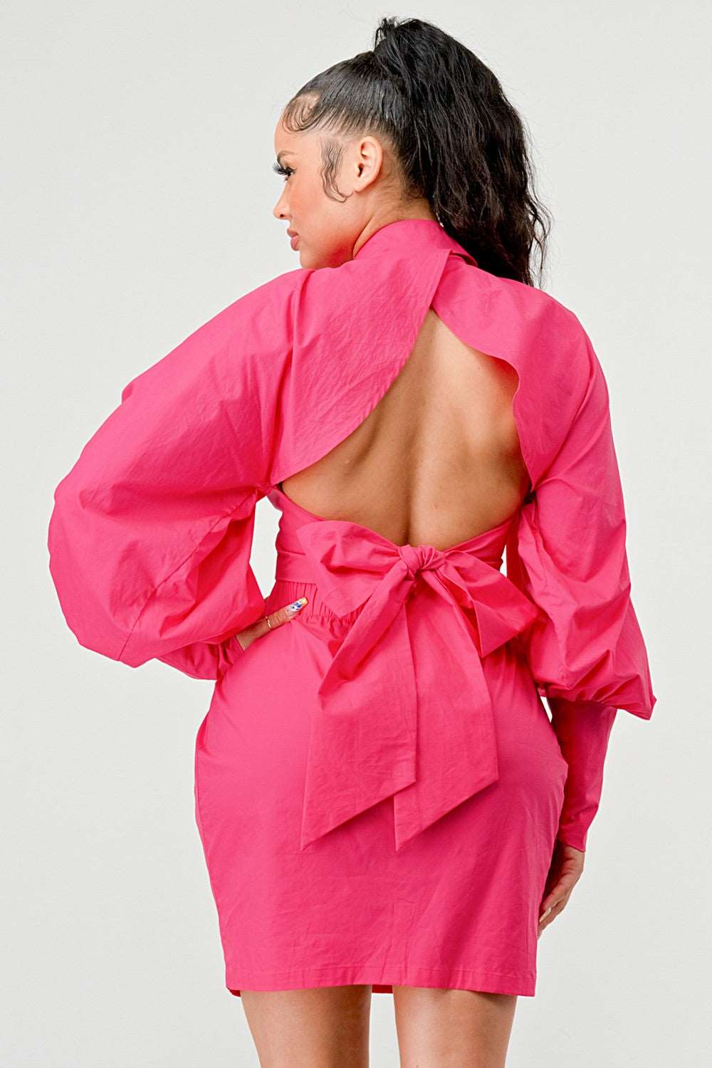 Blush of Elegance: Puff-Sleeve Pink Dress