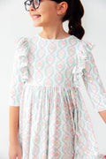 Mila & Rose ® Pumpkin Kisses, Harvest Wishes 3/4 Sleeve Ruffle Twirl Dress — main product shot