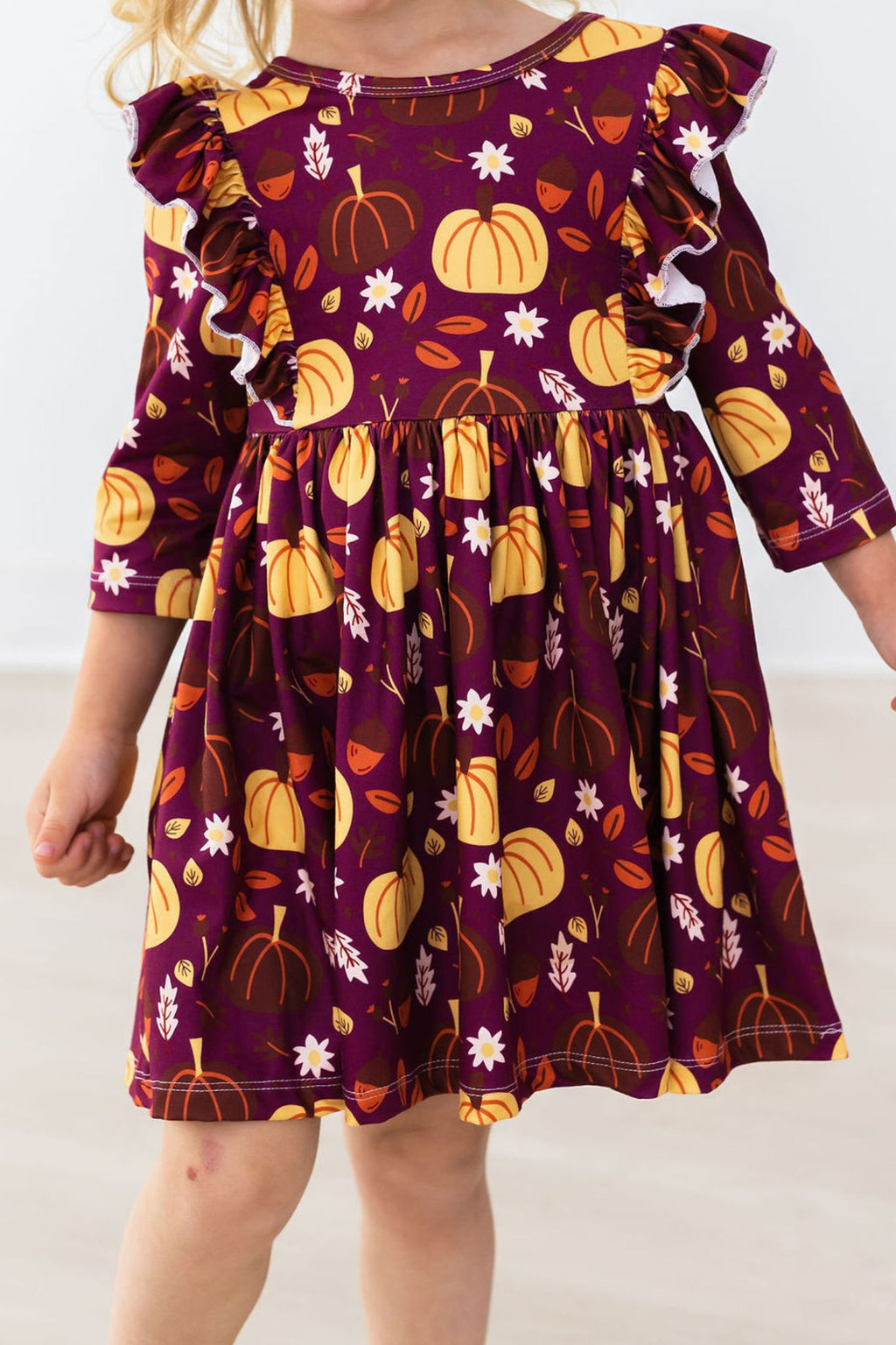 Mila & Rose ® Pumpkin Patch 3/4 Sleeve Ruffle Twirl Dress — detail close-up