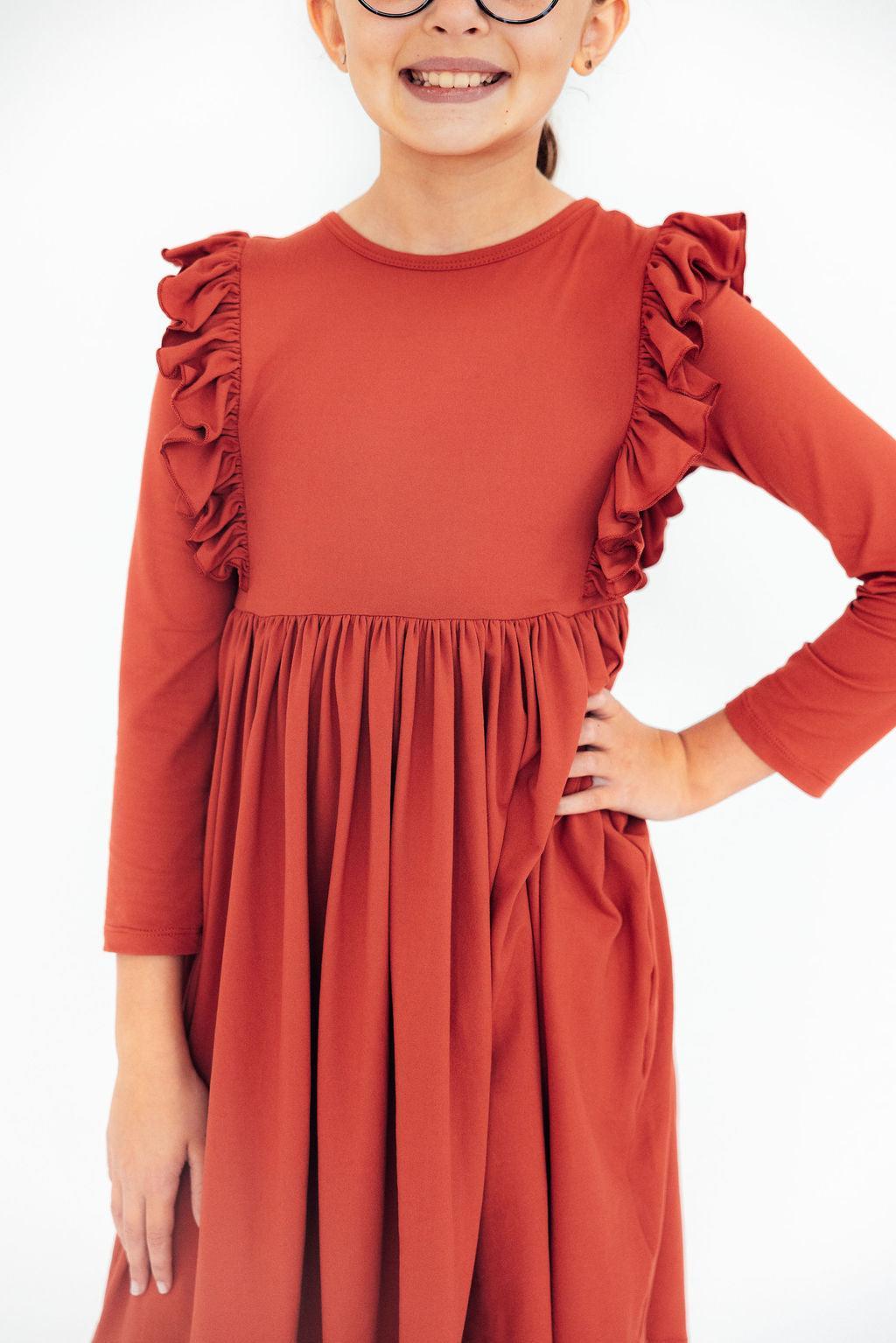 Mila & Rose ® Pumpkin Spice L/S Ruffle Twirl Dress — main product shot