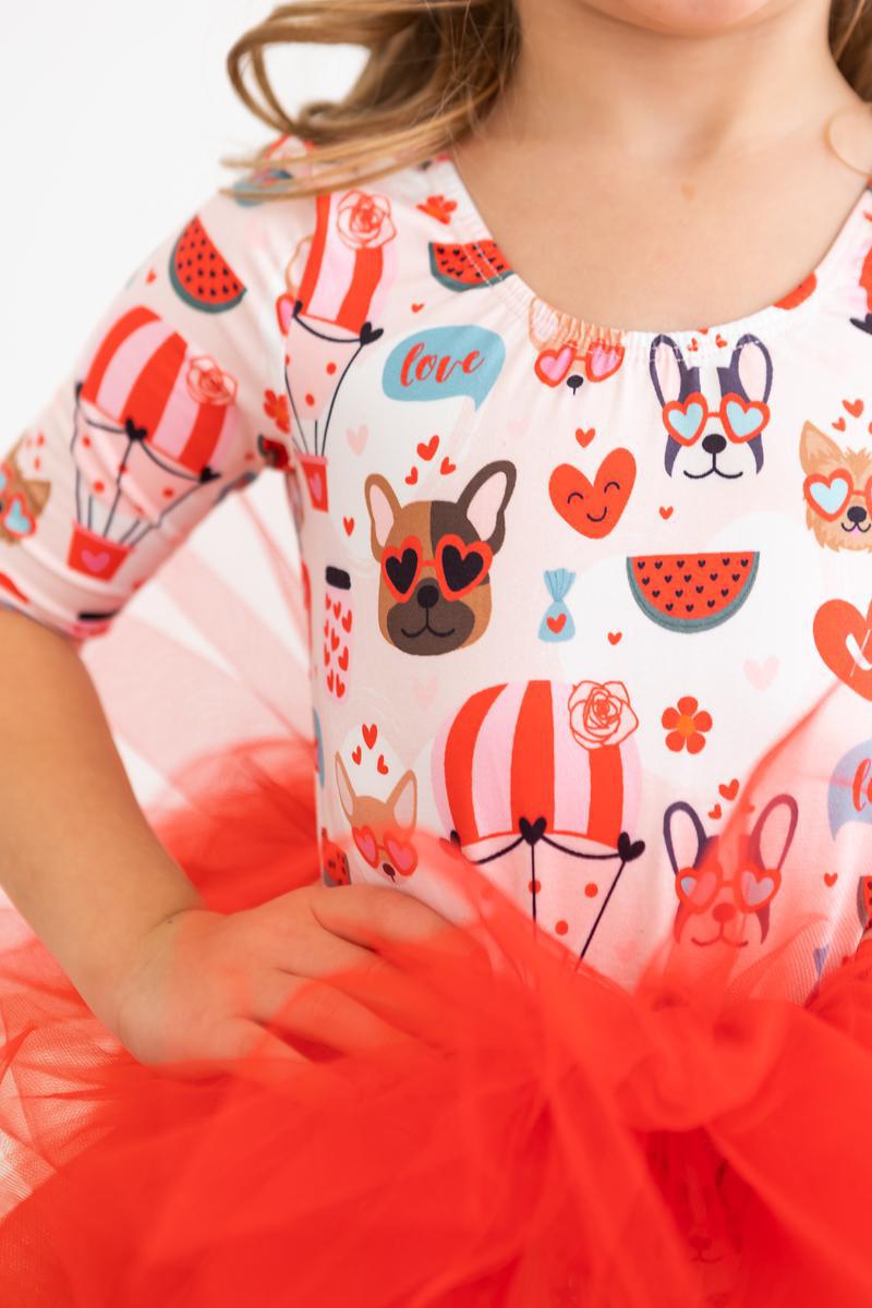 Mila & Rose ® SALE Puppy Love 3/4 Sleeve Tutu Leotard — detail close-up