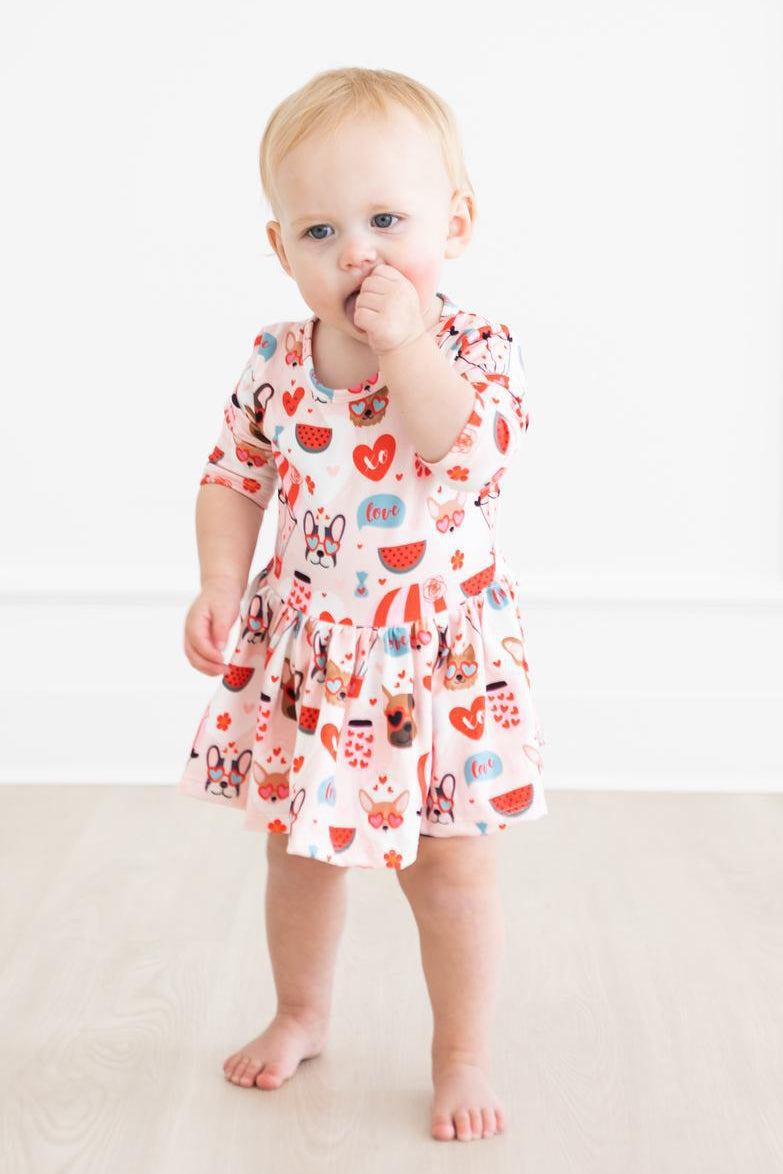 Mila & Rose ® Puppy Love 3/4 Sleeve Twirl Bodysuit — detail close-up