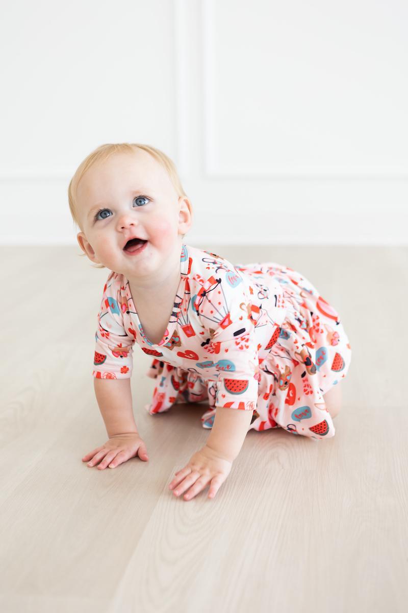 Mila & Rose ® Puppy Love 3/4 Sleeve Twirl Bodysuit — lifestyle context