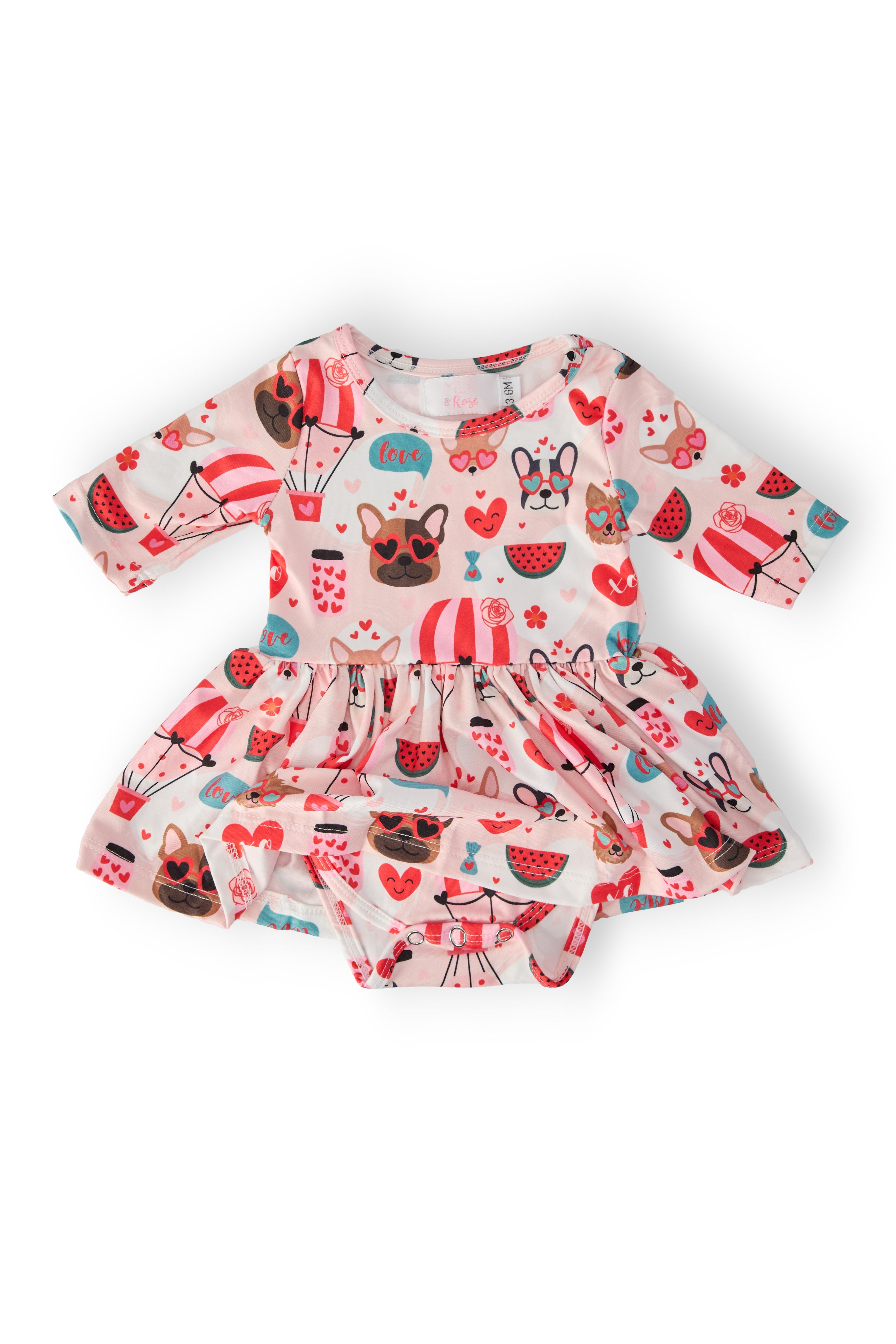 Mila & Rose ® Puppy Love 3/4 Sleeve Twirl Bodysuit — back view