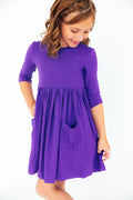 Mila & Rose ® Purple 3/4 Sleeve Pocket Twirl Dress — main product shot