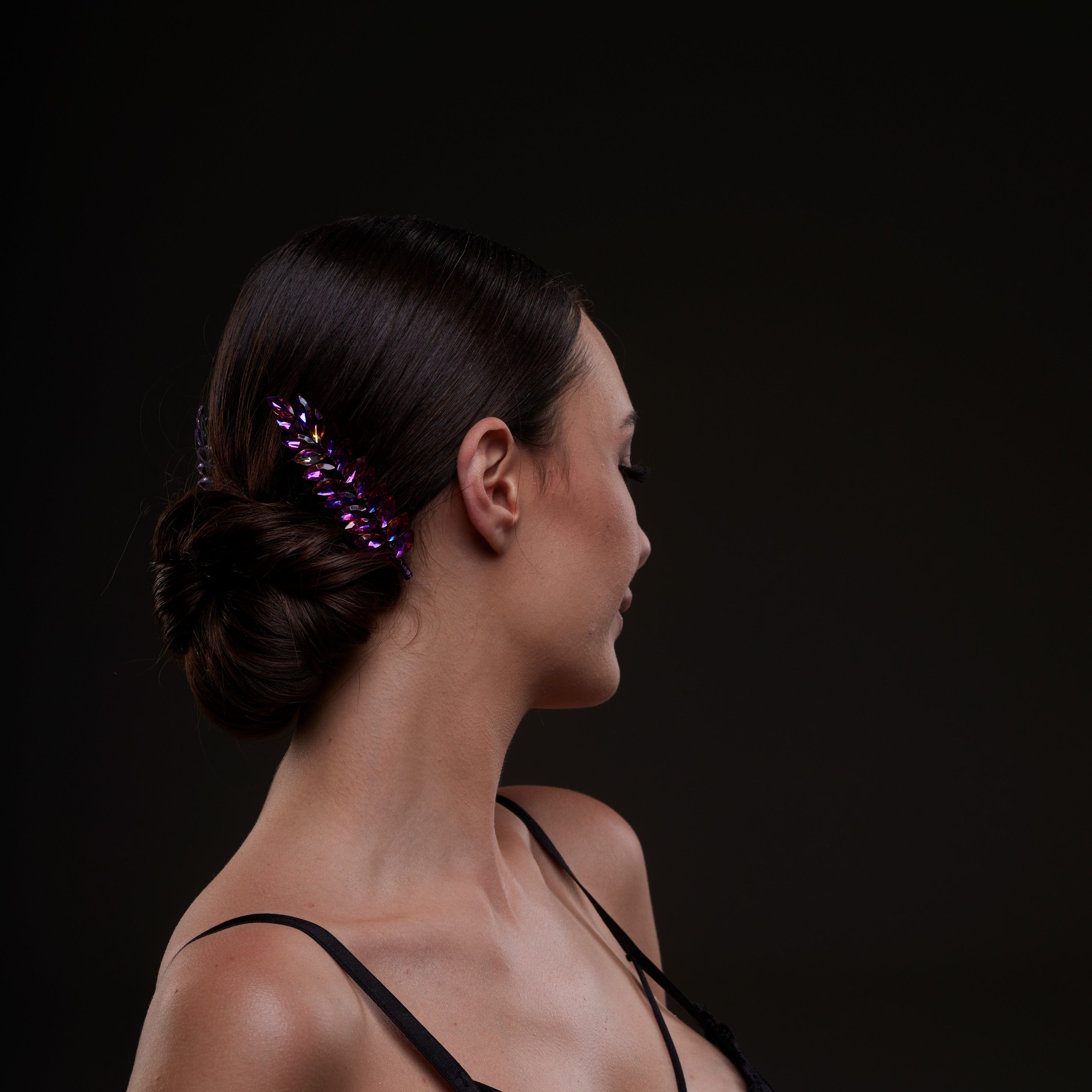Iridescent Purple Crystal 2-Piece Hair Comb Set – Bridal Port, view 6
