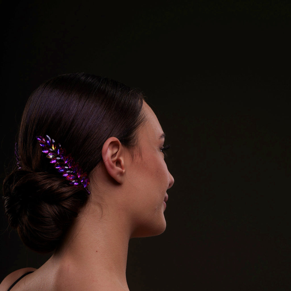 Iridescent Purple Crystal 2-Piece Hair Comb Set – Bridal Port, view 7