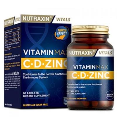 Nutraxin Vitamin Max C&D Zinc Supplement for Adults - Vitamin C, D3 & Zinc - 60 Tablets, Vegetarian & Vegan Friendly