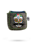 Pins and Aces Mustache Sugar Skull - Mallet Putter Cover Green Camo — main product shot