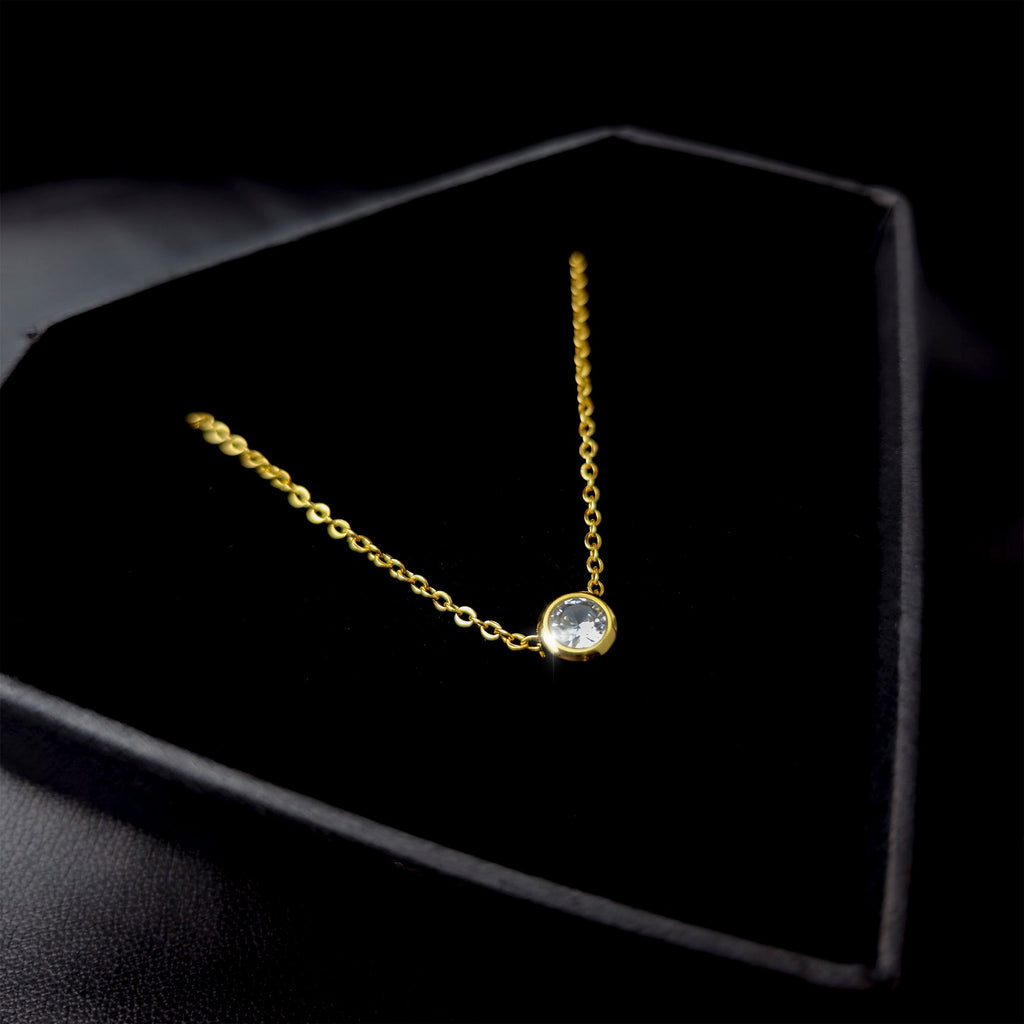 BodyCandy Stainless Steel Gold Tone PVD Chain Dainty Bezel CZ Pendant Necklace — main product shot