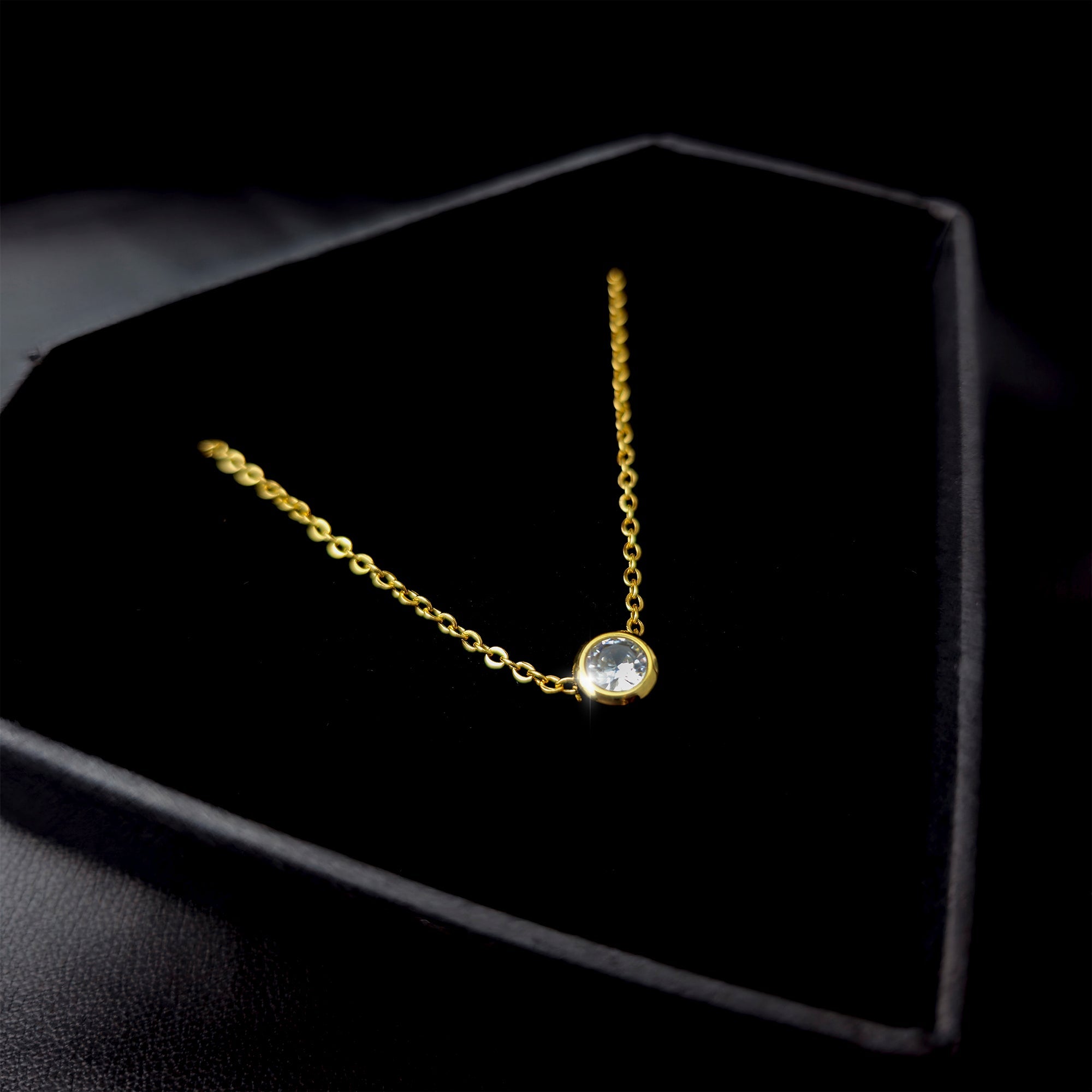 BodyCandy Stainless Steel Gold Tone PVD Chain Dainty Bezel CZ Pendant Necklace — main product shot