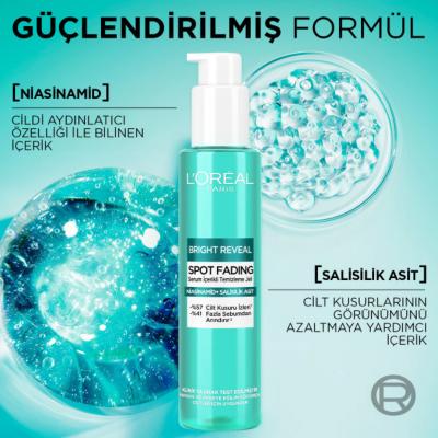 L'Oreal Paris Bright Reveal: Niacinamide & Salicylic Acid Facial Cleansing Gel - Blemish Control, Skin Brightening, Sensitive & Acne Prone Skin