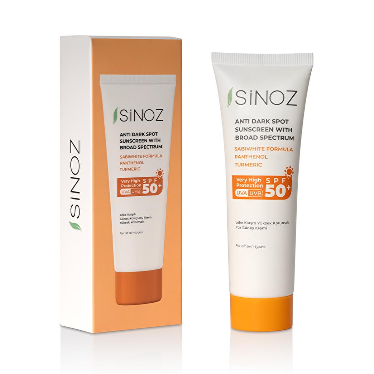 Sinoz SPF 50+ Anti-Spot Facial Sunscreen: Broad Spectrum Protection, Non-Greasy, Moisturizing - Perfect for All Skin Types, Prevents Sun Damage