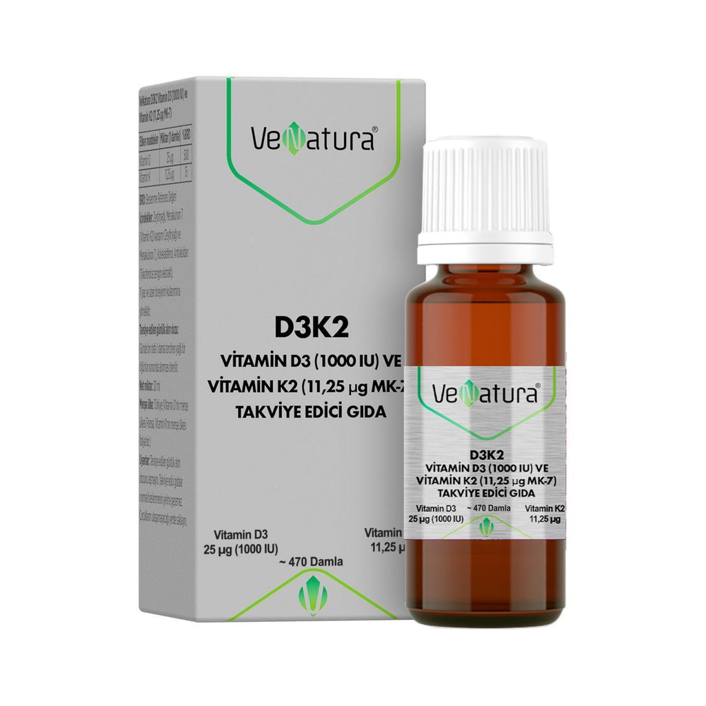 VeNatura Vitamin D3 and K2 Dietary Supplement Liquid - 20ml, Supports Bone Health and Immune Function