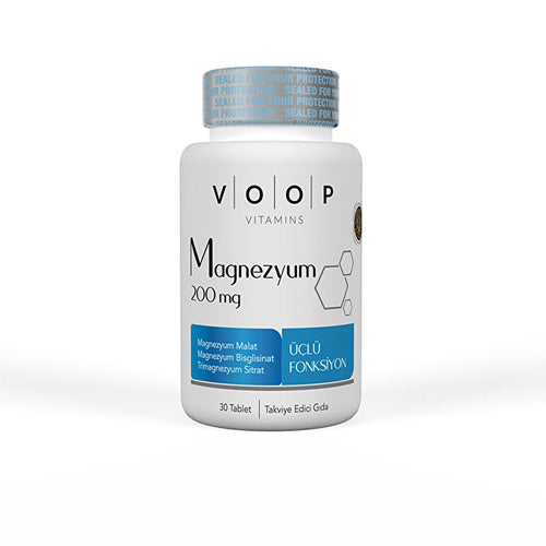 Voop Magnesium Supplement 200mg - Triple Magnesium Complex (Malate, Citrate, Bisglycinate) - 30 Tablets for Enhanced Absorption & Muscle Function