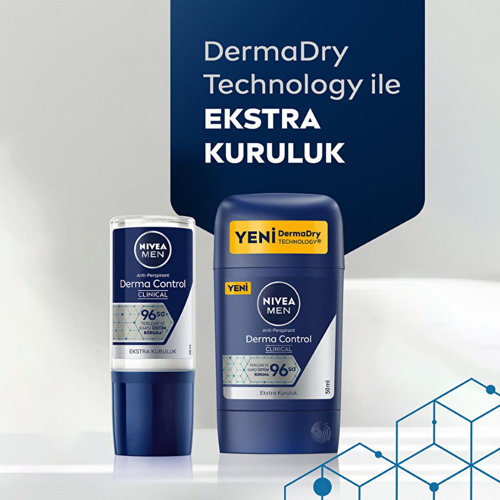 NIVEA Men Derma Control Clinical Anti-Perspirant Roll-On Deodorant for Men - Strong Protection, Long Lasting Freshness