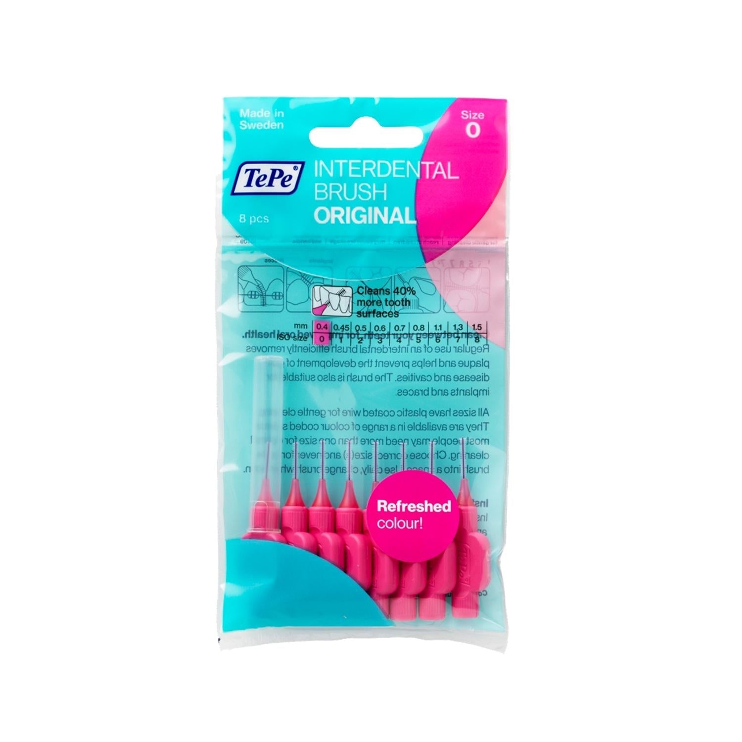 Tepe Interdental Brush 0.4mm Pink: Gentle & Effective Between Teeth Cleaning for Improved Gum Health - 8 Brushes