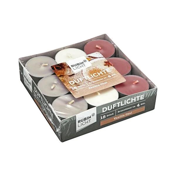 Rubin Licht Vanilla Chai Scented Candles: Cozy Home Fragrance, Long Burning Tea Lights, Set of 18