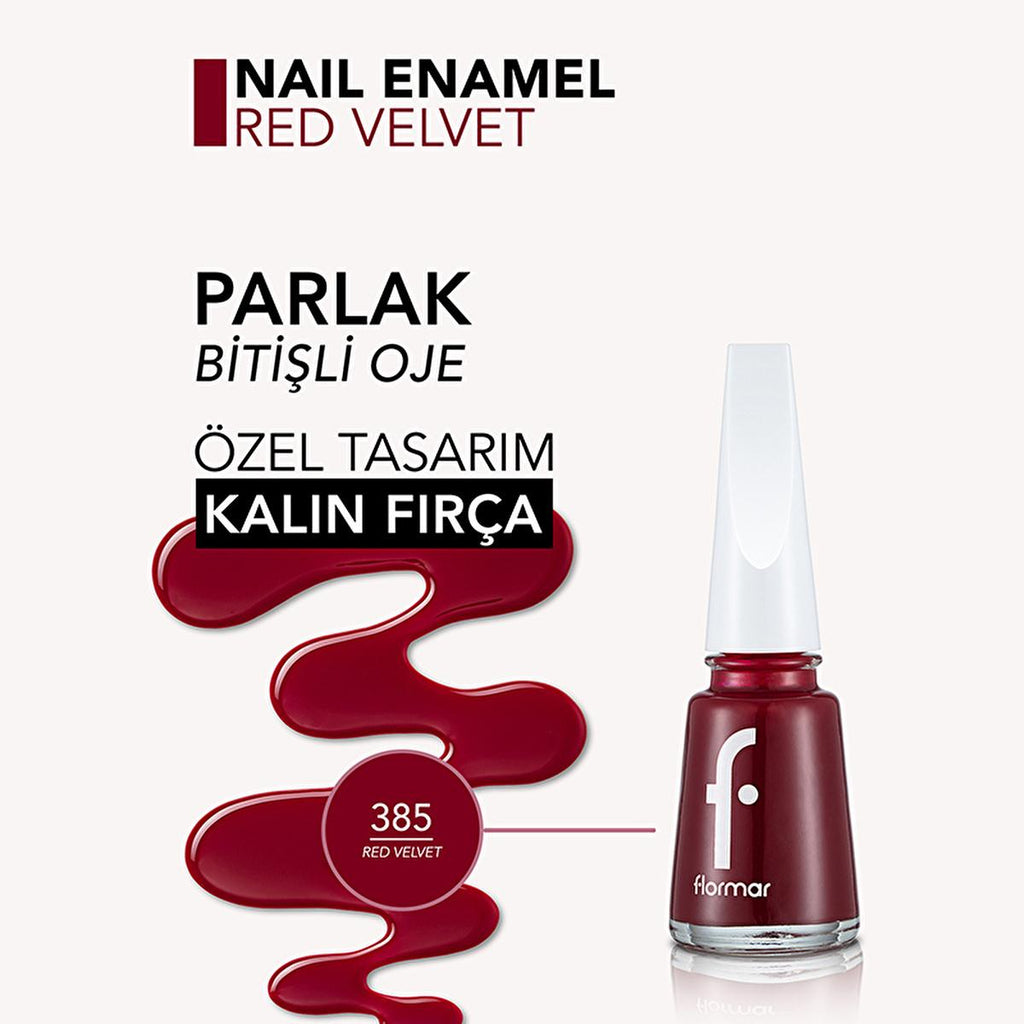 Flormar Red Velvet Nail Enamel: Intense Pigment, Long Lasting, Chip Resistant, Shiny Finish Ð Professional Quality Nail Polish