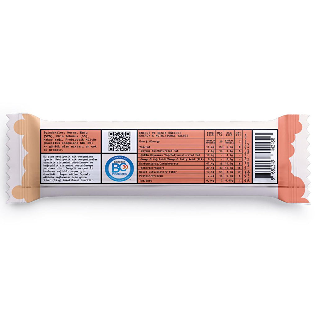 Fropie Probiotic Energy Bar, Vegan & Sugar-Free, Natural Snack for Gut Health - 35g