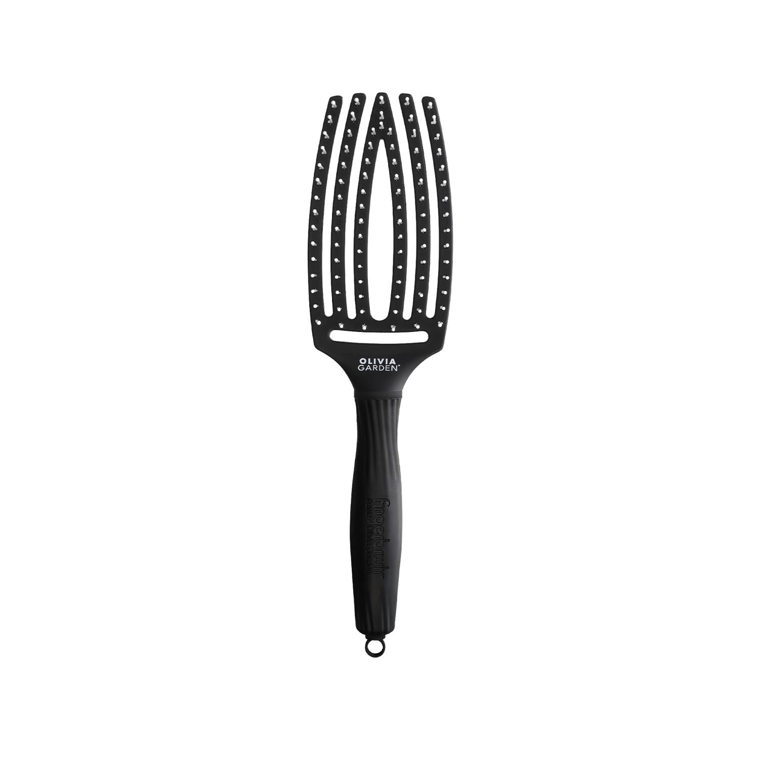 Olivia Garden Fingerbrush Care: Iconic Nylon Bristle Vented Hair Brush for Detangling, Styling & Healthy Hair - Black, Medium