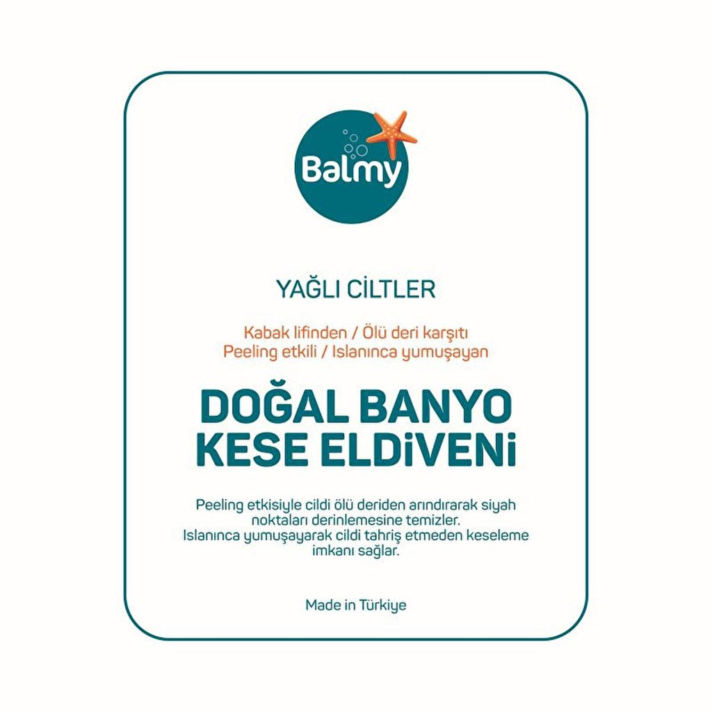 Balmy Exfoliating Bath Glove - Natural Loofah & Cotton, Exfoliates & Renews Skin, Turkish Bath Glove for Oily Skin